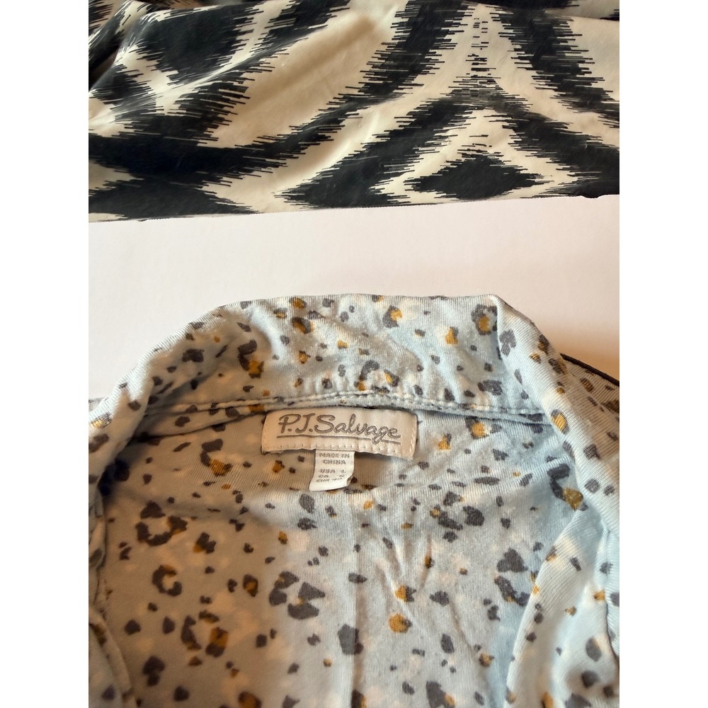 PJ Salvage Womens Blue Leopard Print Pajama Set Long Sleeve Button Up Large - Picture 3 of 7